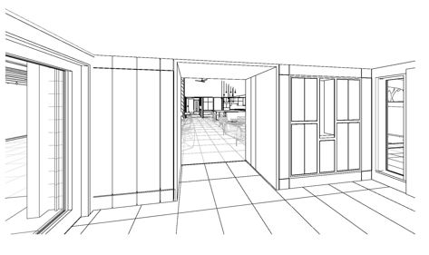 Line drawing Entry Gallery Cabinets