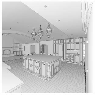 Black and White Rendering of Kitchen Concept
